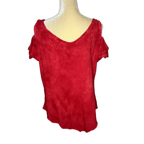 Maria De Guadalajara Red Cold Shoulder Asymmetrical Top Blouse 2 Medium - Picture 7 of 8